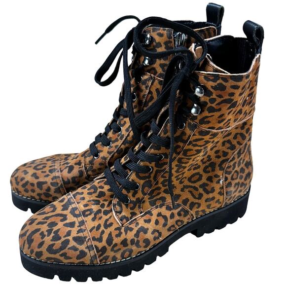 Donald Pliner EASE Natural Leopard Lace Up Side Zip Boot Women's Size 8M NWOB - Picture 4 of 8